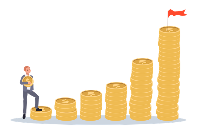 Empresário caminhando em direção à liberdade financeira  Ilustração