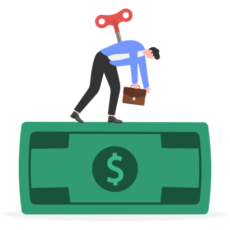 Empresário cansado de dar corda fica sem dinheiro  Ilustração