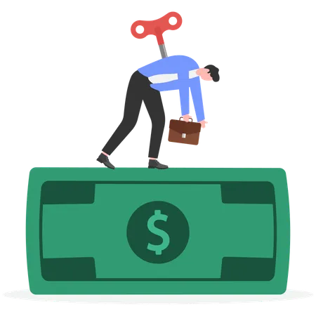 Empresário cansado de dar corda fica sem dinheiro  Ilustração