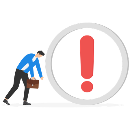 Hombre de negocios cansado del trabajo comercial mientras recibe advertencia de trabajo  Ilustración