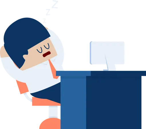 Un hombre de negocios cansado se queda dormido en su escritorio  Ilustración