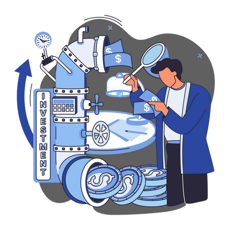 Empresario capturando las mejores acciones para invertir  Ilustración