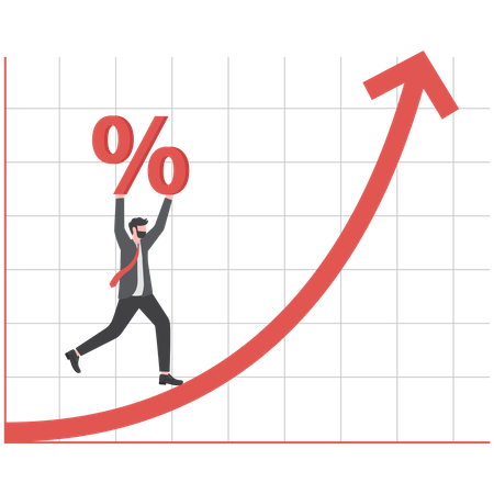Empresário carrega porcentagem na seta do gráfico crescente  Ilustração