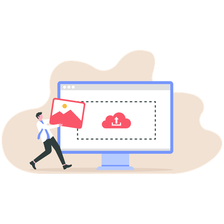 Empresário enviando imagem online  Ilustração