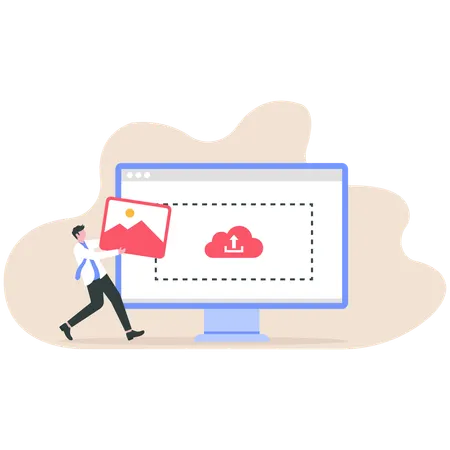 Empresário enviando imagem online  Ilustração