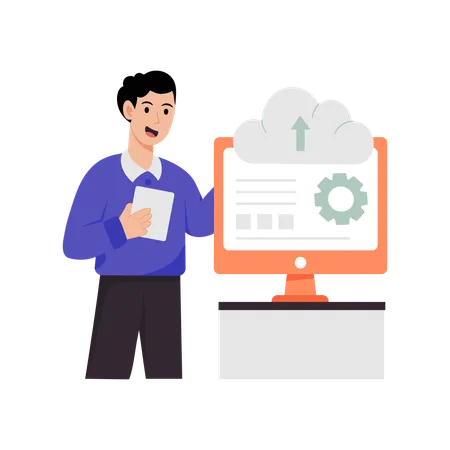 Empresário carregando configuração de nuvem  Ilustração
