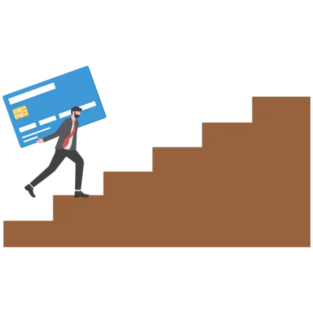 Empresário carregando pesadas dívidas financeiras de cartão de crédito  Ilustração