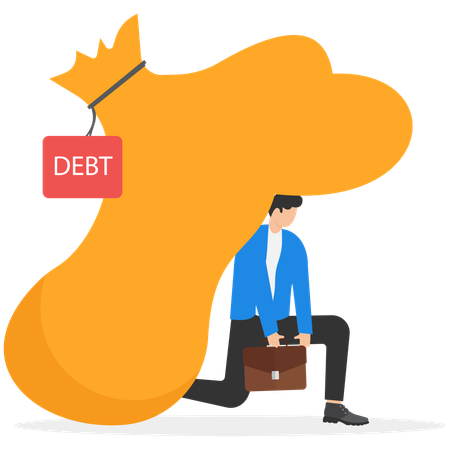Empresário carregando uma sacola grande nas costas com problemas financeiros  Ilustração