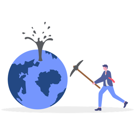 Hombre de negocios cavando un globo terráqueo  Ilustración