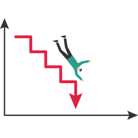 Empresario cayendo desde arriba en el gráfico  Ilustración