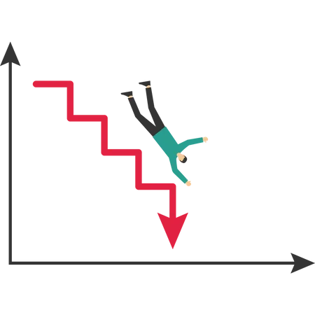 Empresario cayendo desde arriba en el gráfico  Ilustración