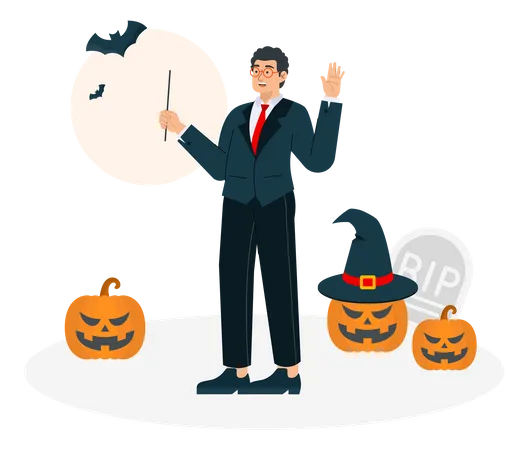 Empresário comemora festival de halloween  Ilustração