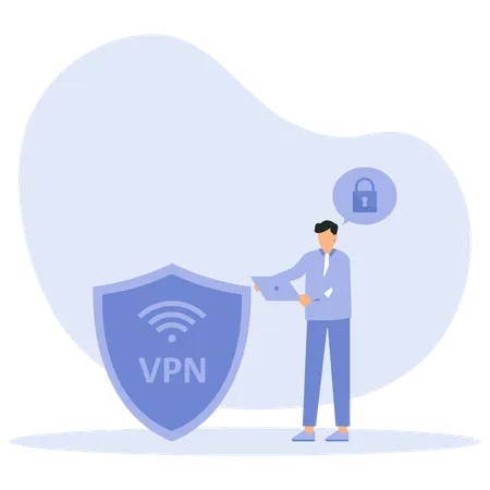 Empresário checando segurança vpn  Ilustração