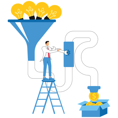 Empresário organiza funil financeiro  Ilustração
