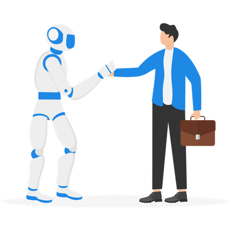 Empresario colaborando con robot  Ilustración
