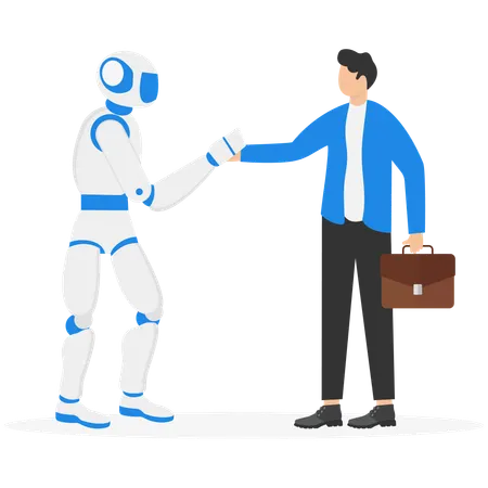 Empresario colaborando con robot  Ilustración
