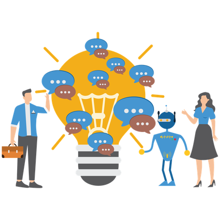 Empresario colaborando con una idea creativa  Ilustración