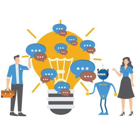 Empresario colaborando con una idea creativa  Ilustración