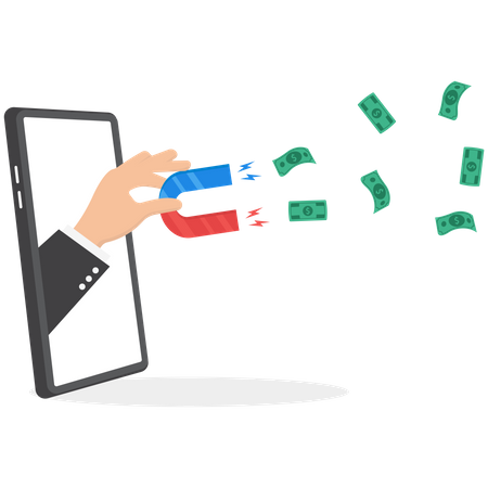 Empresário coletando dinheiro on-line usando ímã  Ilustração