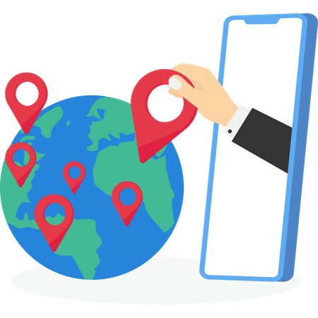 Empresário coloca nova filial no mapa-múndi em todo o globo  Ilustração