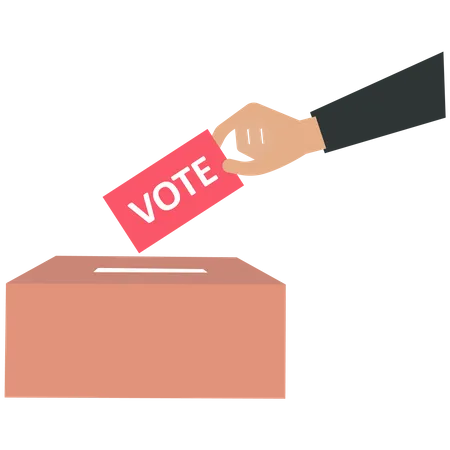 Empresário deixa cair uma cédula em uma caixa para votação eleitoral  Ilustração