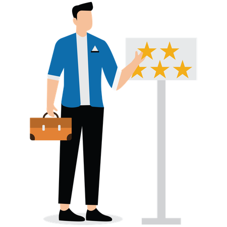 Empresário coloca cinco estrelas como feedback  Ilustração