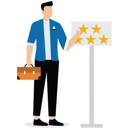 Empresário coloca cinco estrelas como feedback  Ilustração