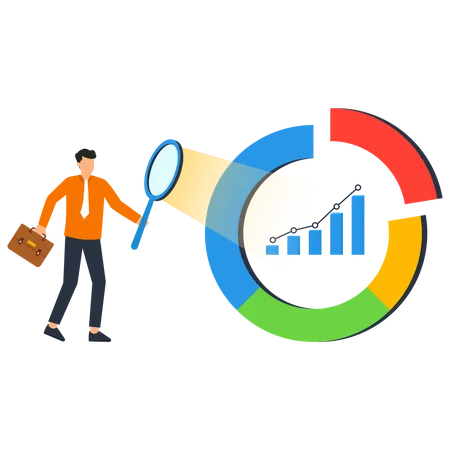 Empresário com ampliação no diagrama do ciclo econômico  Ilustração