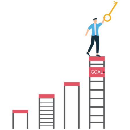 Empresário com a chave de ouro para desbloquear o sucesso empresarial  Ilustração