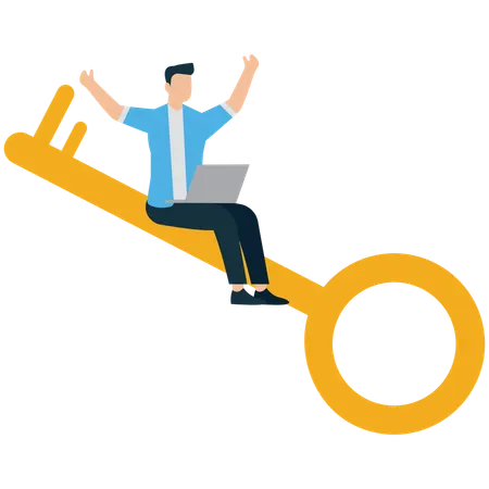 Empresário com elementos-chave para o sucesso empresarial  Ilustração