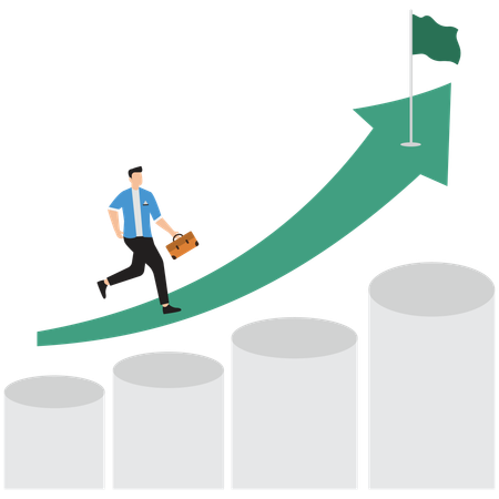 Empresário com sucesso em gráfico de negócios  Ilustração