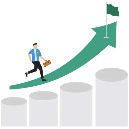 Empresário com sucesso em gráfico de negócios  Ilustração