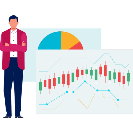 Empresário com gráfico do mercado de ações  Ilustração