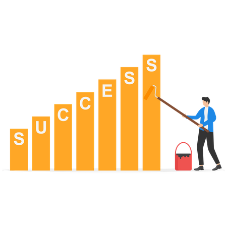Empresário com rolo de pintura pintando palavra sucesso  Illustration