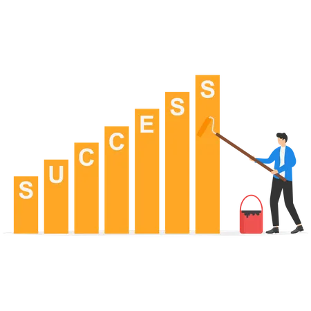Empresário com rolo de pintura pintando palavra sucesso  Illustration