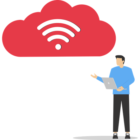 Empresário com smartphone e wifi na nuvem  Ilustração