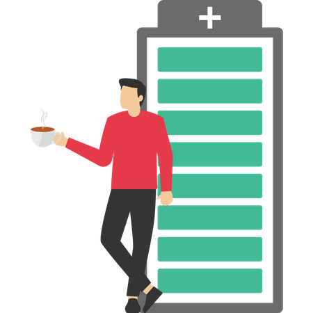 Empresário cheio de energia segurando uma xícara de café  Ilustração