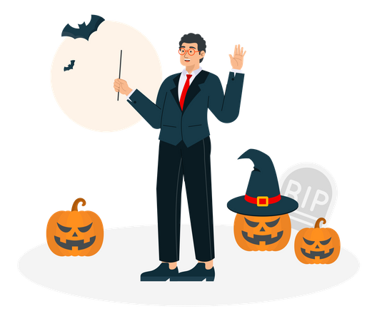 Empresário comemora festival de halloween  Ilustração