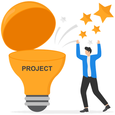 Empresário comemorando o sucesso na colaboração em projetos juntos  Ilustração