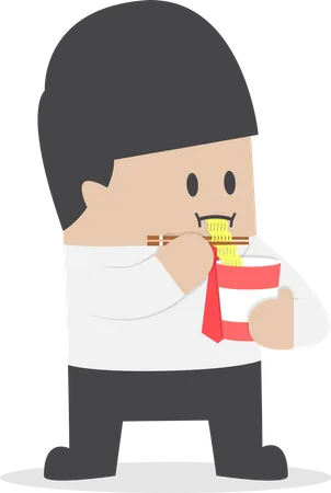 Hombre De Negocios Comiendo Tazas De Fideos Instantaneos VECTOR EPS 10 Ilustración