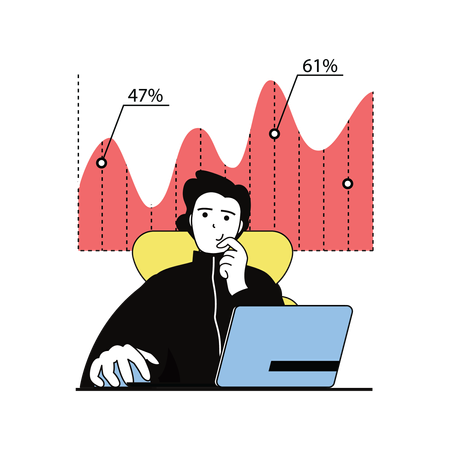 Empresario comparando datos en línea de ventas de negocios  Ilustración