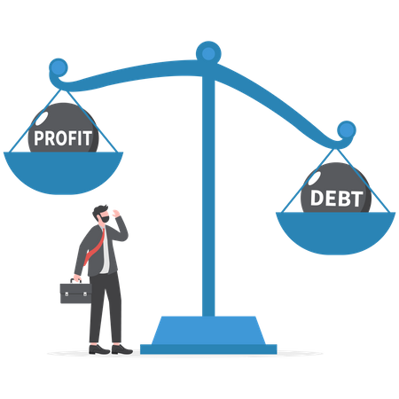 Comparación de empresarios entre ganancias y deudas en escalas  Ilustración