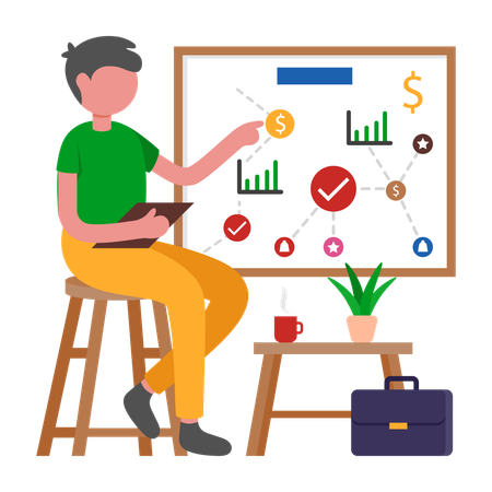 Empresario trabajando en un plan estratégico  Ilustración