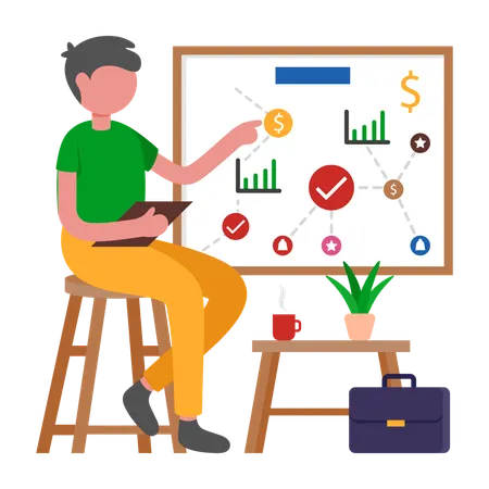 Empresario trabajando en un plan estratégico  Ilustración
