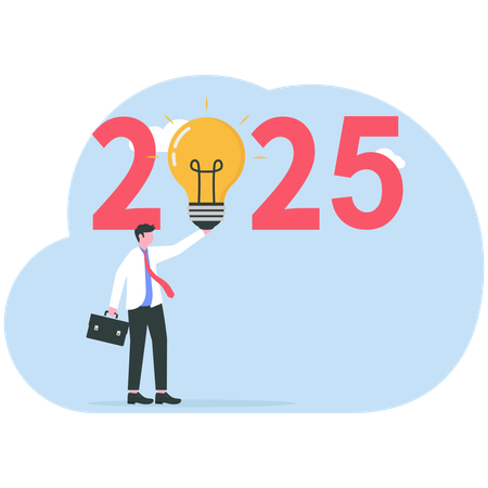 Empresário compartilhando ideias para o ano de 2025  Ilustração