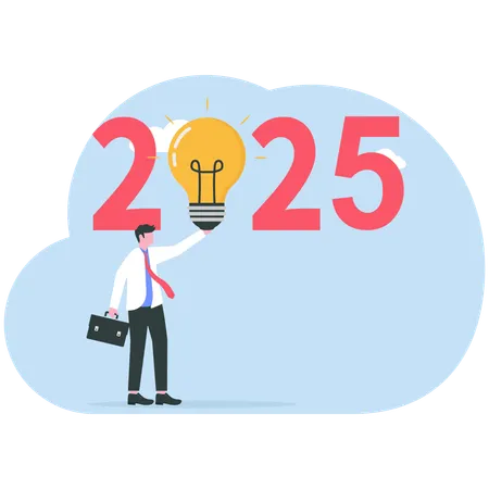 Empresário compartilhando ideias para o ano de 2025  Ilustração