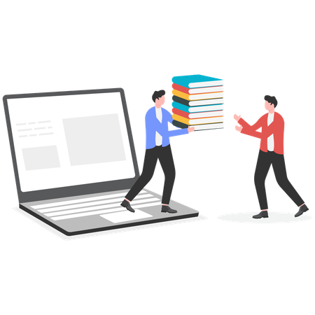 Empresário compartilha livros para educação online  Ilustração