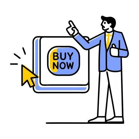 Un hombre de negocios compra un producto en línea.  Ilustración