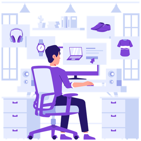 Empresário compra produto online  Ilustração