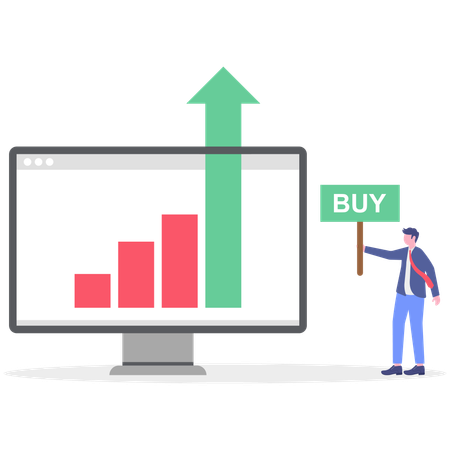 Empresário comprando ações enquanto obtém lucro  Ilustração